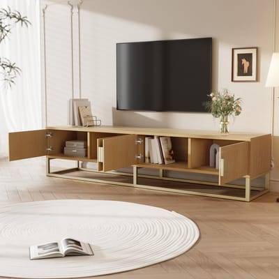 DESMIU Tv Meubel - Houtlook Met Vier Deuren En Softclose - Veel Opbergruimte Voor Woonkamer - MDF En Spaanplaat - 180x40x40 Cm - Houtkleur