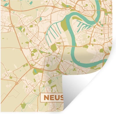 Muurstickers - Sticker Folie - Neuss - Plattegrond - Kaart - Vintage - Stadskaart - 100x100 cm - Plakfolie - Muurstickers Kinderkamer - Zelfklevend Behang XXL - Zelfklevend behangpapier - Stickerfolie