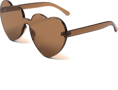 KIMU® Hartjes Zonnebril Bruin Groot - Bruine Glazen - Grote Zonnebril Transparant Montuurloos Retro Influencer Vintage Love Zonder Montuur Festival