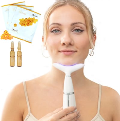 Onderkin - Gezichtsmassage Apparaat - Onderkin Afslankband - Onderkin Trainer - Dubbele Kin - Led Gezichtsmasker - Vitamine C Serum en Masker