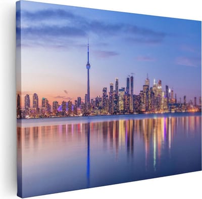 Artaza Canvas Schilderij Stad - 40x30 cm - Klein - Wanddecoratie Zonsondergang - Muurdecoratie Skyline - Kamer Accessoires
