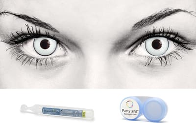 Partylens® witte kleurlenzen - White Manson - combi-set zachte jaarlenzen met vloeistof & lenshouder - Halloween - Cosplay