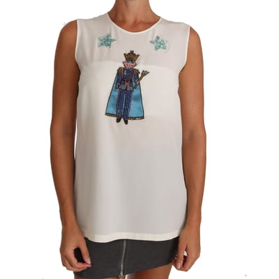 Dolce & Gabbana Witte Zijden Kristal Paillette Fee T-shirt