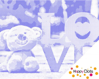 HappyDots DOT Painting Love beertje 30x40cm - Stippelschilderij Blauw