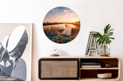 WallCircle - Wandcirkel - Muurcirkel - Zonsondergang in de Nederlandse polder - Aluminium - Dibond - 60x60 cm - Binnen en Buiten