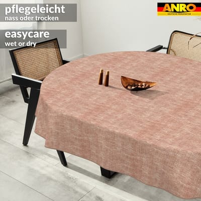 ANRO Tafelkleed Effen linnenlook Rood Ovaal 220x140cm Met sierband Afwasbaar Waterafstotend