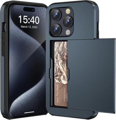 Hoesje Geschikt voor iPhone 15 Pro Hoesje Navy - shockproof Backcover met pasjeshouder - Ruimte voor 2 pasjes