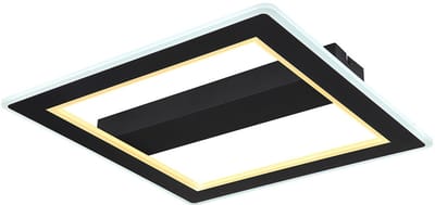 LED plafondlamp zwart Woonkamerlamp Moderne LED designlamp zwart, metaal, opaal, 30W 1860Lm 3000+6500K warm wit+koud wit, LxBxH 45x45x5 cm