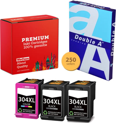 3-pack Geschikt voor HP 304XL Inktcartridges + pak papier - Geschikt voor DeskJet 2620 - 2630 - 3720 - 3750 - 3760 - 3762 - 3764 - Envy 5010 - 5020 - 5030 - 3JB05AE