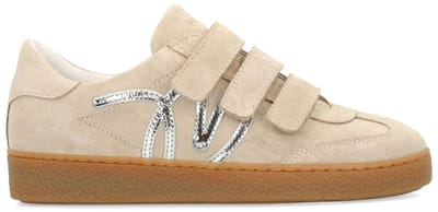 Manfield - Dames - Beige suède sneakers met klittenband - Maat 36