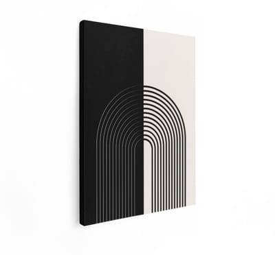 Artaza Canvas Schilderij Geometrische Wanddecoratie - 30x40 cm - Muurdecoratie Abstract - Decoratie Modern Boogvormig - Schilderijen Op Canvas Zwart Wit