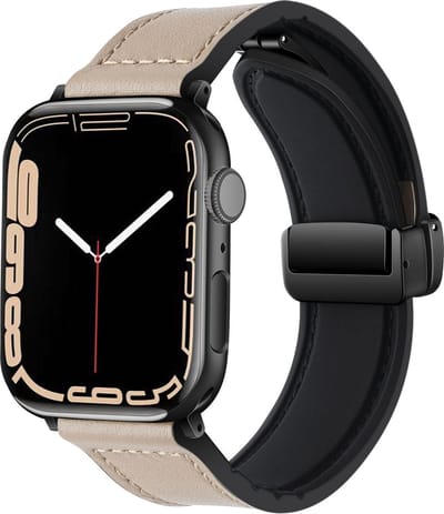 Strap-it PU lederen bandje met magnetische D-buckle sluiting - geschikt voor Apple Watch Series 1/2/3/4/5/6/7/8/9/10/11/SE/SE2/SE3 - Bandje PU leer voor iWatch maat: 38 / 40 / 41 / 42mm - lichtbeige