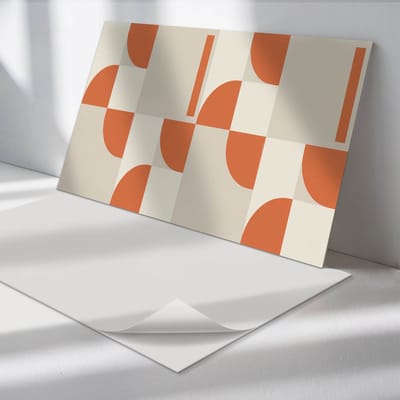 Wallfluent Vinyl Tegels - Abstracte Vormopstelling Vinyl Tegels Zelfklevend - 40 cm x 20 cm - Oranje PVC Tegels - 10 stuks - Rechthoek PVC Tegels - Abstractie Plaktegels - Zelfklevende Vinyltegels - Plaktegels Keuken en Badkamer