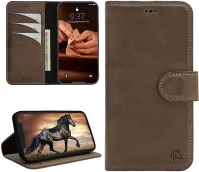 Pulledro geschikt voor iPhone 12 (Pro) BookCase - Echt Leer - RFID - Antic Coffee