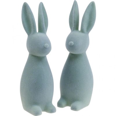 Decoratief paashaasje, fluweelachtig, grijsgroen, H29,5cm, 2 stuks, 2