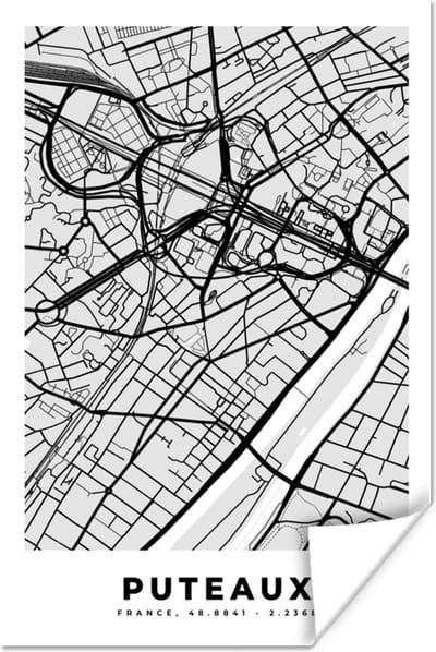 Poster Frankrijk - Plattegrond - Kaart - Puteaux - Stadskaart - 120x180 cm XXL