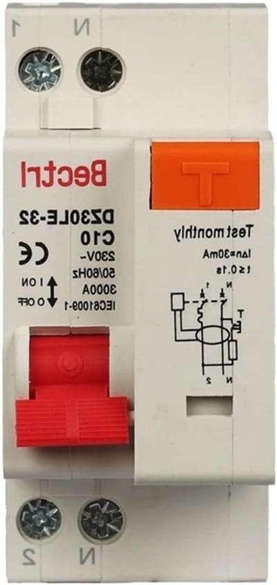 Aardlekschakelaar RCBO - Stroomonderbreker - Elektrische Beveiliging - Overstroom Kortsluiting - 32A - Grijs