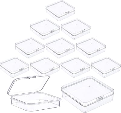 Set van 12 Opbergdozen met Deksel, Klein, 9.5 x 9.5 x 2.8 cm, Transparante Plastic Opbergbox voor Hobbybenodigdheden, Organiseren en Opslaan van Kleine Voorwerpen