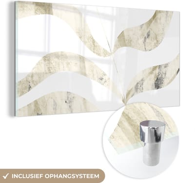 MuchoWow® Glasschilderij 40x20 cm - Schilderij acrylglas - Bladeren - Pastel - Design - Foto op glas - Schilderijen