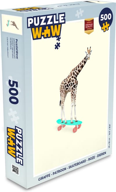 Puzzel Giraffe - Patroon - Skateboard - Roze - Dieren - Legpuzzel - Puzzel 500 stukjes