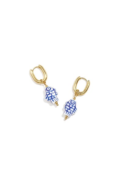 Squoval earrings with checkered fish charm - oorbellen - RVS - vis - sieraden - jewelry