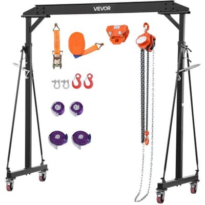 VEVOR Mobiele Portaalkraan met Een Hefvermogen van 997,9 Kg, in Hoogte Verstelbare Stalen Laadkraan van 243-363 cm, Werkplaatskraan met Handtrolley, Kettingtakel en 360° Vergrendelbare Zwenkwielen, Laadkraan voor Magazijn en Werkplaats