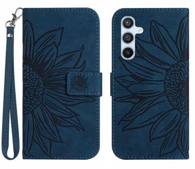 Coverup Hoesje - Geschikt voor Samsung Galaxy A17 Hoesje - Coverup Zonnebloem Book Case met Koord - Blauw