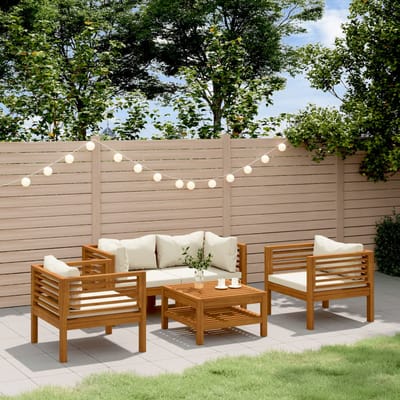 vidaXL - 5-delige - Loungeset - met - crèmekleurige - kussens - massief - acaciahout