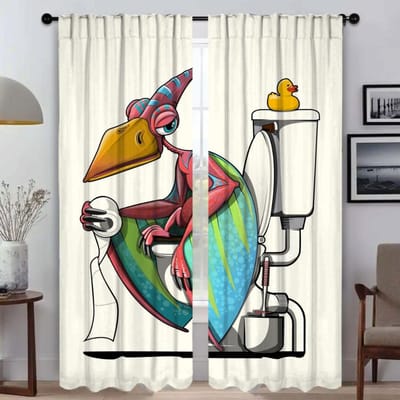 Gordijnen voor Woonkamer Gordijn Dinosauriërs Badkamer Toilet Huis Interieur Gordijnen 2 Stuks Scheidingsschermen Halloween Decoratie W50xH70cmx2pcs-CL