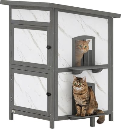 Pawhut Cat House-Sparrenhout, Aluminium-60L x 60B x 88H cm-Grijs+Wit