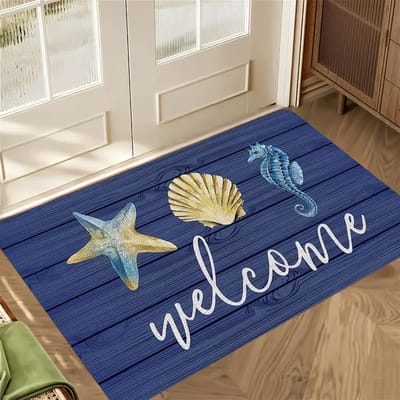 Produits Étoile de Mer Coquillage Motif Bienvenue Paillasson Flanelle Convient pour Salle de Bain Salon Chambre à Coucher Cuisine Bureau Décor 40X60CM