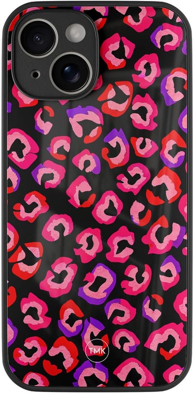 Hoesje geschikt voor Apple iPhone 14 - Luipaard neon - Multi - TPU luxe case (glossy toplaag) - Luipaardprint - Hardcase backcover zwart