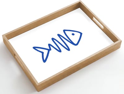 Dienblad hout 50x35 cm - Schootdienblad - Vis - Minimalistisch - Blauw - Lijn - Borrelplank rechthoek - Plateau dienbladen