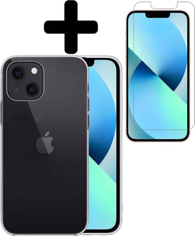 Hoesje - Met Screenprotector - Geschikt voor Apple iPhone 13 Mini - Sterk & Shockproof - Telefoon Hoes - Back Cover - Siliconen Case - Telefoonhoes - Transparant