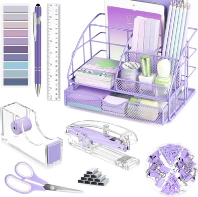 Bureau Organizer - Bureau Accessoires - Kantoor Organiseren - 9 Delige Set - 22 x 15 cm - Paars