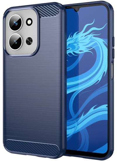 MobyDefend Hoesje - Geschikt voor Xiaomi Redmi 15C 4G - TPU Backcover - Geborstelde Metaal & Carbon-Look - Blauw