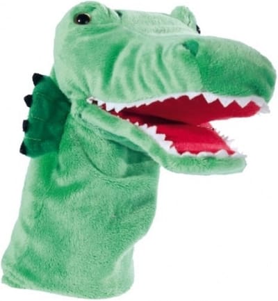 Heunec Handpop krokodil - groen - 33 cm - pluche - dieren poppenkastpoppen - handmarionet