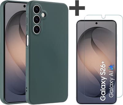 Hoesje geschikt voor Samsung Galaxy S26 Plus hoesje zacht siliconen met gehard glas Screenprotector- Arara backcover - Pine Groen