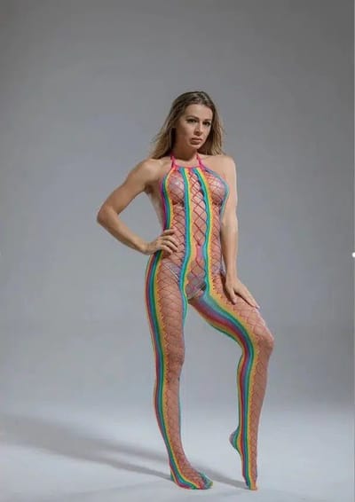 Cindylove - Bodystocking - Catsuit met Rijgveter Illusie - One size - Rainbow