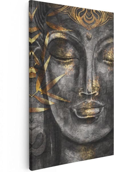 Artaza Canvas Schilderij Boeddha - 20x30 cm - Klein - Muurdecoratie Mandala - Wanddecoratie Goud - Kamer Accessoires Woonkamer