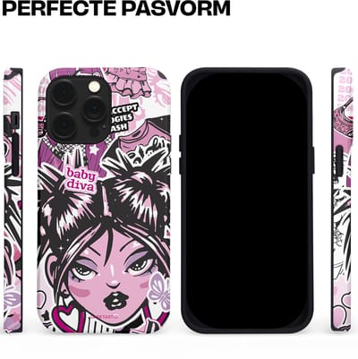 Casetastic hoesje geschikt voor Apple iPhone 14 Pro Max - MagSafe - Dubbellaagse bescherming - Roze Y2K Pop Teen Girly Cash Diva Collage - Fashion Case - Grijs Donkergrijs Wit Lichtroze