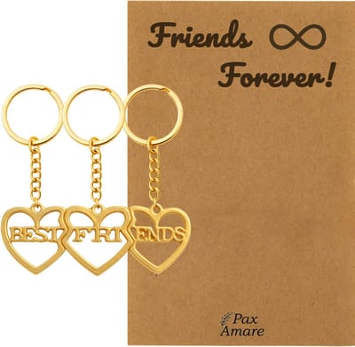 BFF Sleutelhanger voor 3 ' Friends Forever' - 3 hartjes - Best Friends - Sleutelhanger set op Cadeau Kaartje - Goudkleurig - Vriendschap Symbool - Pax Amare