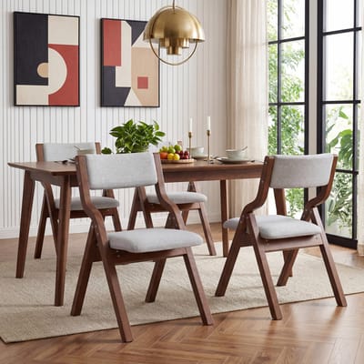 Eetkamerstoelen - Set van 2 stoelen - Opvouwbare stoel - Massief houten stoel - Linnen stoel - Comfortabele stoel - Moderne stoel - Woonkamerstoel - Keukenstoel - Café stoel - Houten eetkamerstoel - Grijs