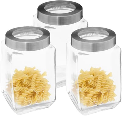 5Five keuken voedsel voorraad bewaar pot Thor met draaideksel - 3x - glas - 1600 ml - 11 x 19 cm - voorraadpotten - transparant
