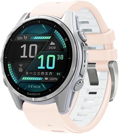 By Qubix - Geschikt voor Garmin bandje - 20mm Quickfit - Siliconen bandje - Zalmroze met wit - Geschikt voor Garmin Fenix 8 - 43mm