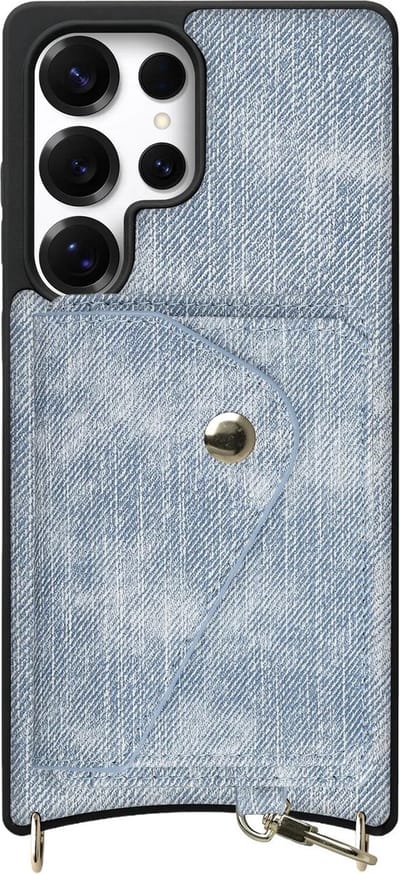 AVY Leren Hoesje Geschikt voor Samsung Galaxy S25 Ultra | Met Magnetische Kaarthouder | Compatibel met MagSafe | Kustleren Case met Wallet | Denim