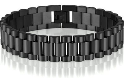 Heren Armband Presidential - Horlogeband Stijl - Zwart - Staal - 15mm - Schakelarmband - Armbanden - Papa Cadeau Voor Mannen - Vaderdag