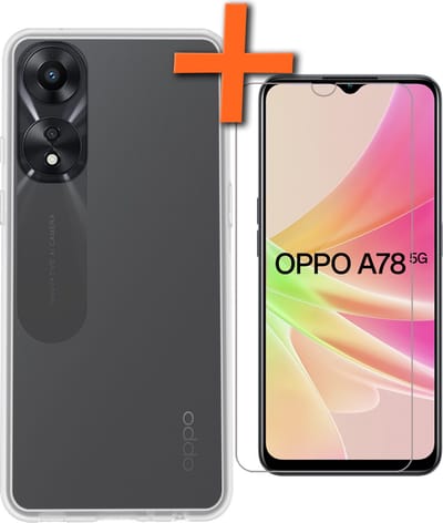 Hoes - Met Screenprotector - Geschikt voor OPPO A78 5G - Sterk & Shockproof - Back Cover - Siliconen Case - Telefoon Hoes - Transparant