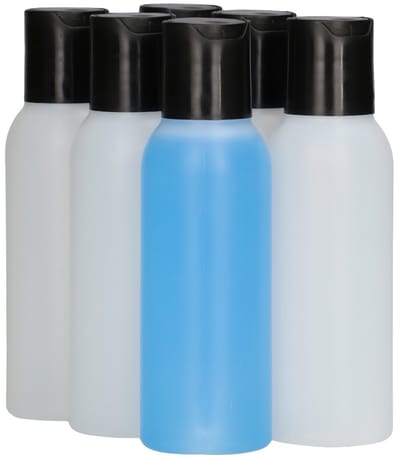 6 x 100 ml ronde fles HDPE naturel + Disc-Top zwart - BPA Vrij - Niet Breekbaar - Plastic Flesjes Navulbaar - Met Dop - Lege Flessen - 6 stuks