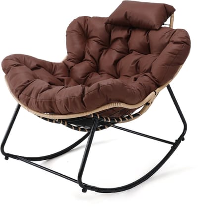 HomeMiYN Schommelstoel – Koffie – Zacht Techstof – Ergonomische – 120 kg Capaciteit – Elegante en Comfortabele Ontwerp – Perfect voor Woonkamer & Patio – Gezellige Schommelstoel – Duurzame Loungestoel voor Ontspanning – Unieke Vorm